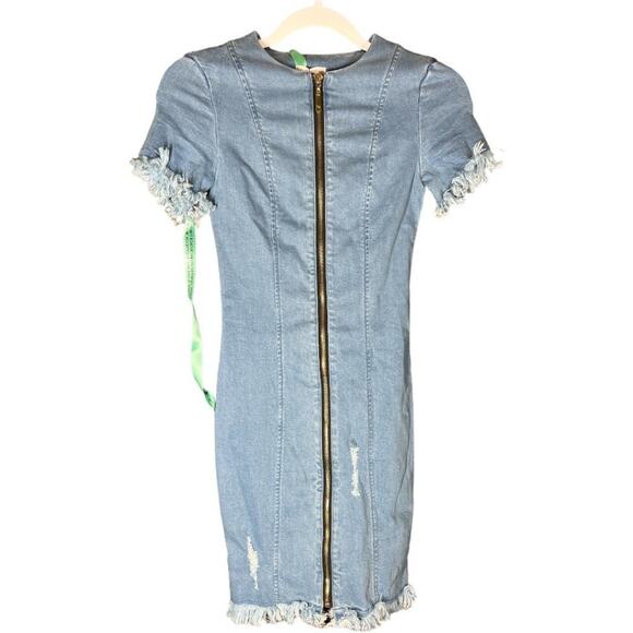 NWT Mistress Rocks Over It Frayed Denim Exposed Zipper Dress Distressed XXS - Picture 3 of 14
